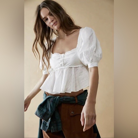 NWOT Free People Leave It To Me Peplum Babydoll Top White Size Medium - Picture 8 of 9